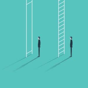 illustration of two people with ladders one of with no rungs